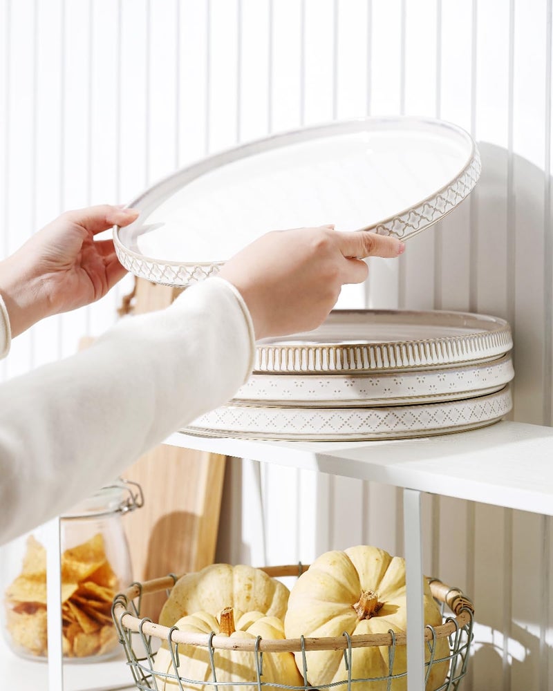 getstar 10.5â€ Ceramic Dinner Plates, Set of 4, Microwave & Dishwasher Safe, Salad Pasta Deep Plates with Embossments Set of 4 - Image 5