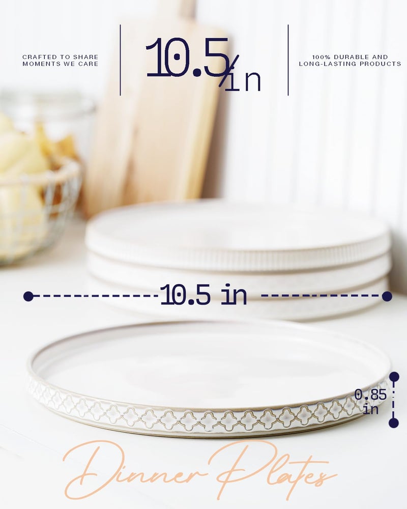 getstar 10.5â€ Ceramic Dinner Plates, Set of 4, Microwave & Dishwasher Safe, Salad Pasta Deep Plates with Embossments Set of 4 - Image 4