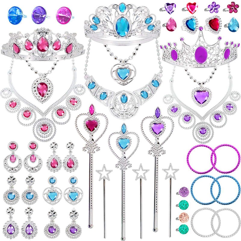 Tagitary Princess Pretend Jewelry Toy 48 Pcs Jewelry Dress Up Play Set for Girls Included Tiaras Necklaces Wands Rings Earrings and Bracelets Kids Play Jewelry Set for Girls - Image 3