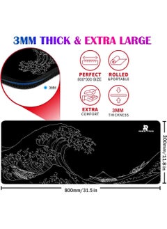 Rock Pow Large Gaming Mouse Pad with Stitched Edges Extended Mousepad Superior Cloth Surface Non-Slip Rubber Base Water Resist 800 * 300 * 3mm  - Image 5