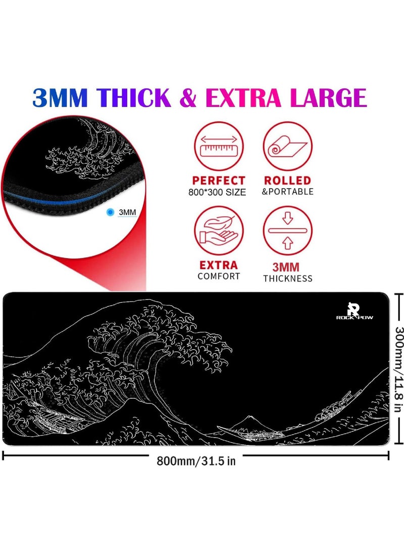 Rock Pow Large Gaming Mouse Pad with Stitched Edges Extended Mousepad Superior Cloth Surface Non-Slip Rubber Base Water Resist 800 * 300 * 3mm  - Image 5