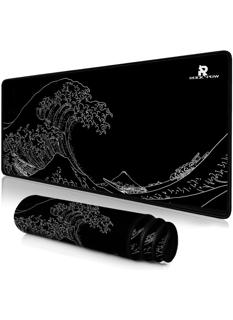 Rock Pow Large Gaming Mouse Pad with Stitched Edges Extended Mousepad Superior Cloth Surface Non-Slip Rubber Base Water Resist 800 * 300 * 3mm  - Image 1