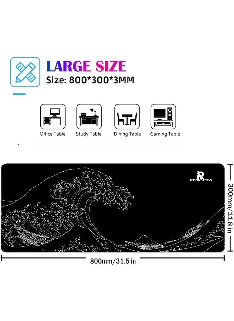 Rock Pow Large Gaming Mouse Pad with Stitched Edges Extended Mousepad Superior Cloth Surface Non-Slip Rubber Base Water Resist 800 * 300 * 3mm  - Image 3