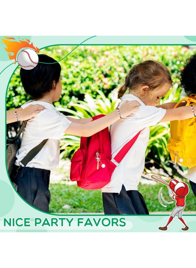 Romooa 32 Pcs Baseball Party Favors Includes 16 Mini Baseball Keychain With Wooden Bat 16 Baseball Charm Bracelets Baseball Beads Bracelet For Baseball Birthday Party Supplies School Team Sports Party Favor - Image 5