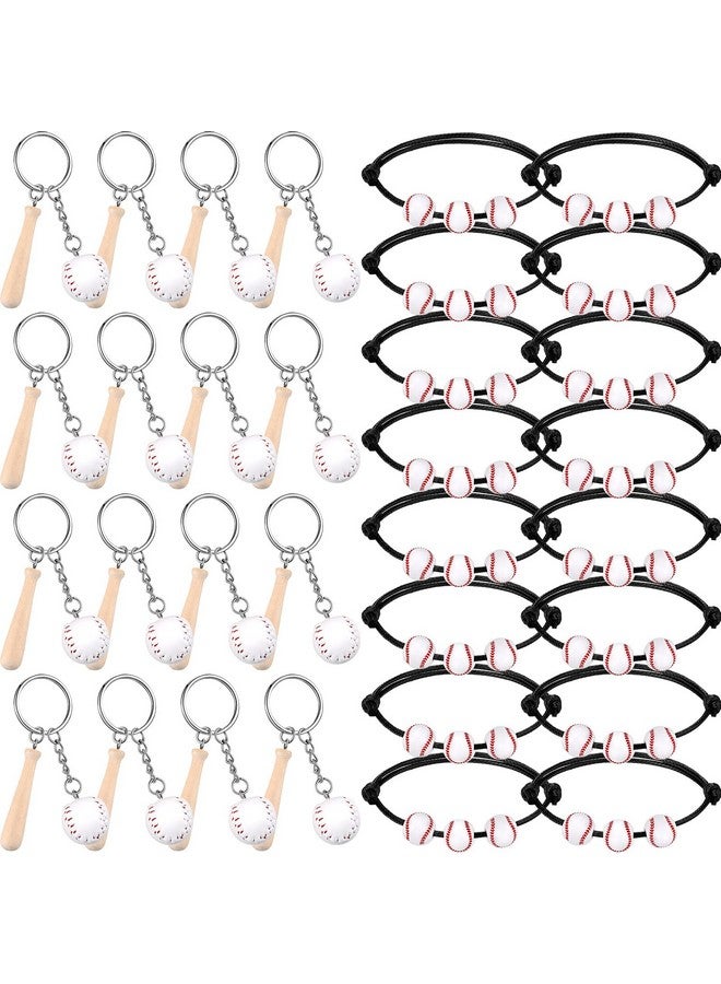 Romooa 32 Pcs Baseball Party Favors Includes 16 Mini Baseball Keychain With Wooden Bat 16 Baseball Charm Bracelets Baseball Beads Bracelet For Baseball Birthday Party Supplies School Team Sports Party Favor - Image 2