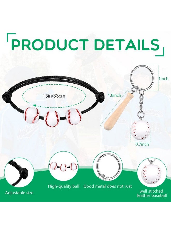 Romooa 32 Pcs Baseball Party Favors Includes 16 Mini Baseball Keychain With Wooden Bat 16 Baseball Charm Bracelets Baseball Beads Bracelet For Baseball Birthday Party Supplies School Team Sports Party Favor - Image 3
