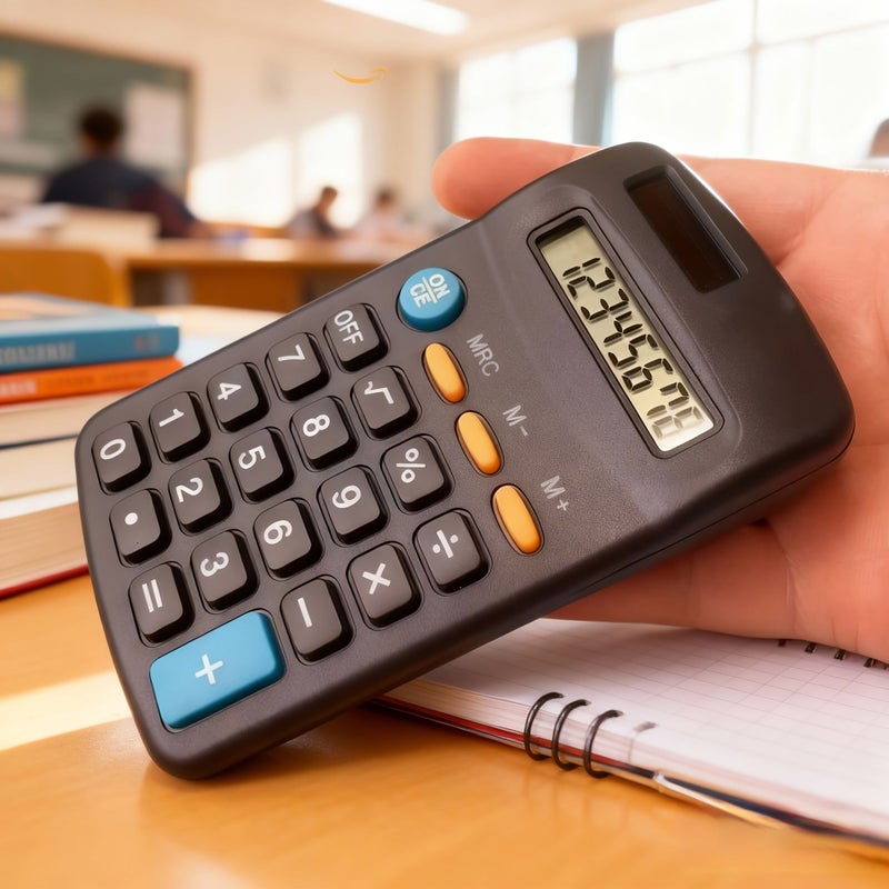 Premium Black Classic Portable Mini Calculator Set Dual Power Supply High Precision - Image 3
