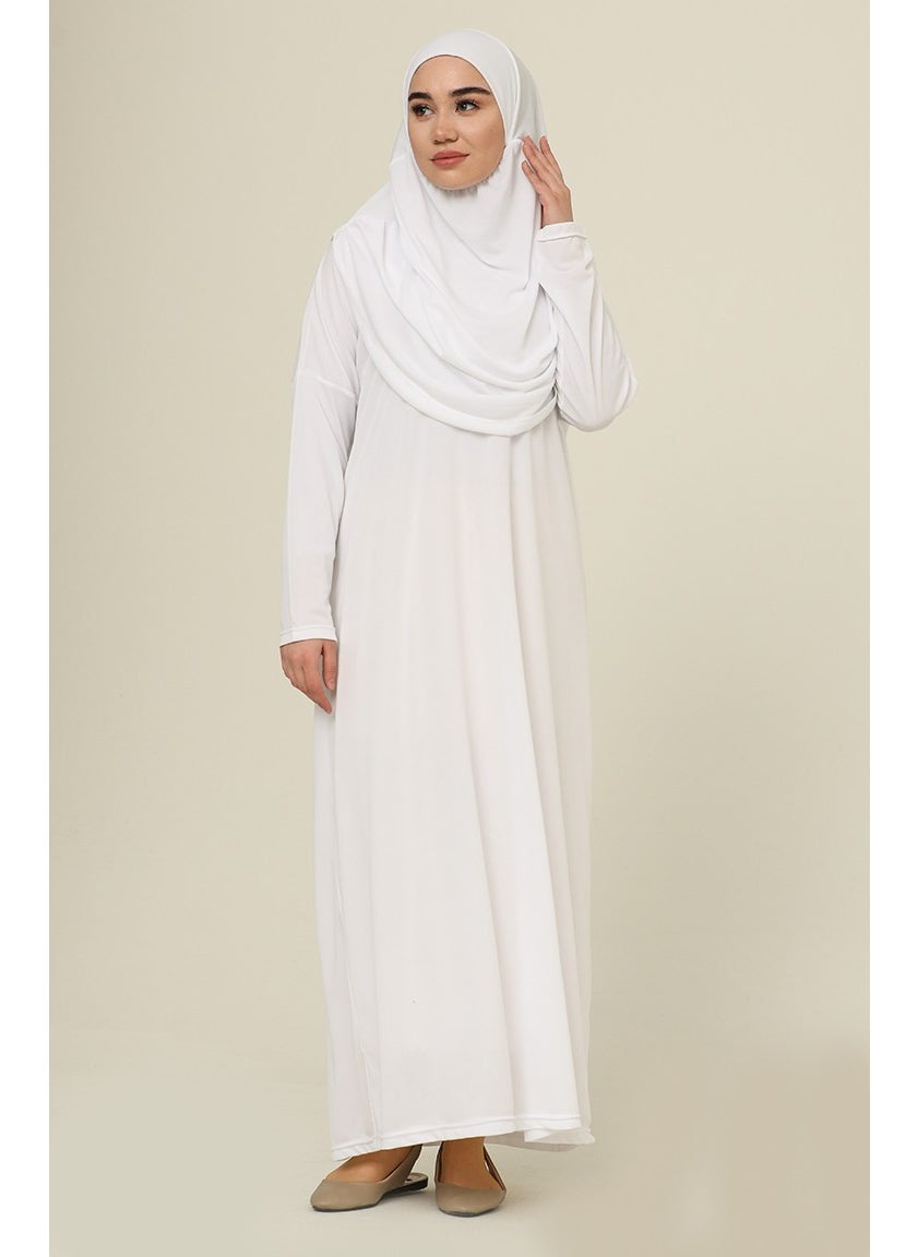 Sefa Merve - Large Size Practical Prayer Dress with Bag 1975-02 White - Image 1