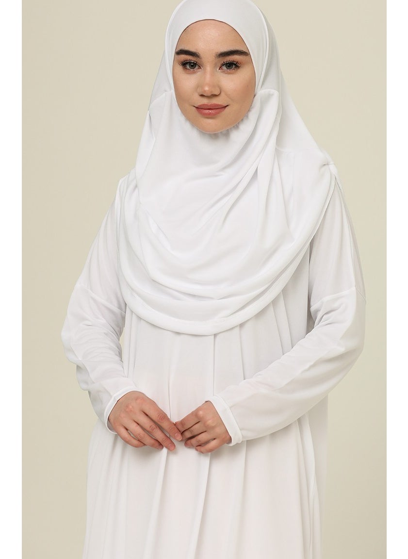 Sefa Merve - Large Size Practical Prayer Dress with Bag 1975-02 White - Image 1