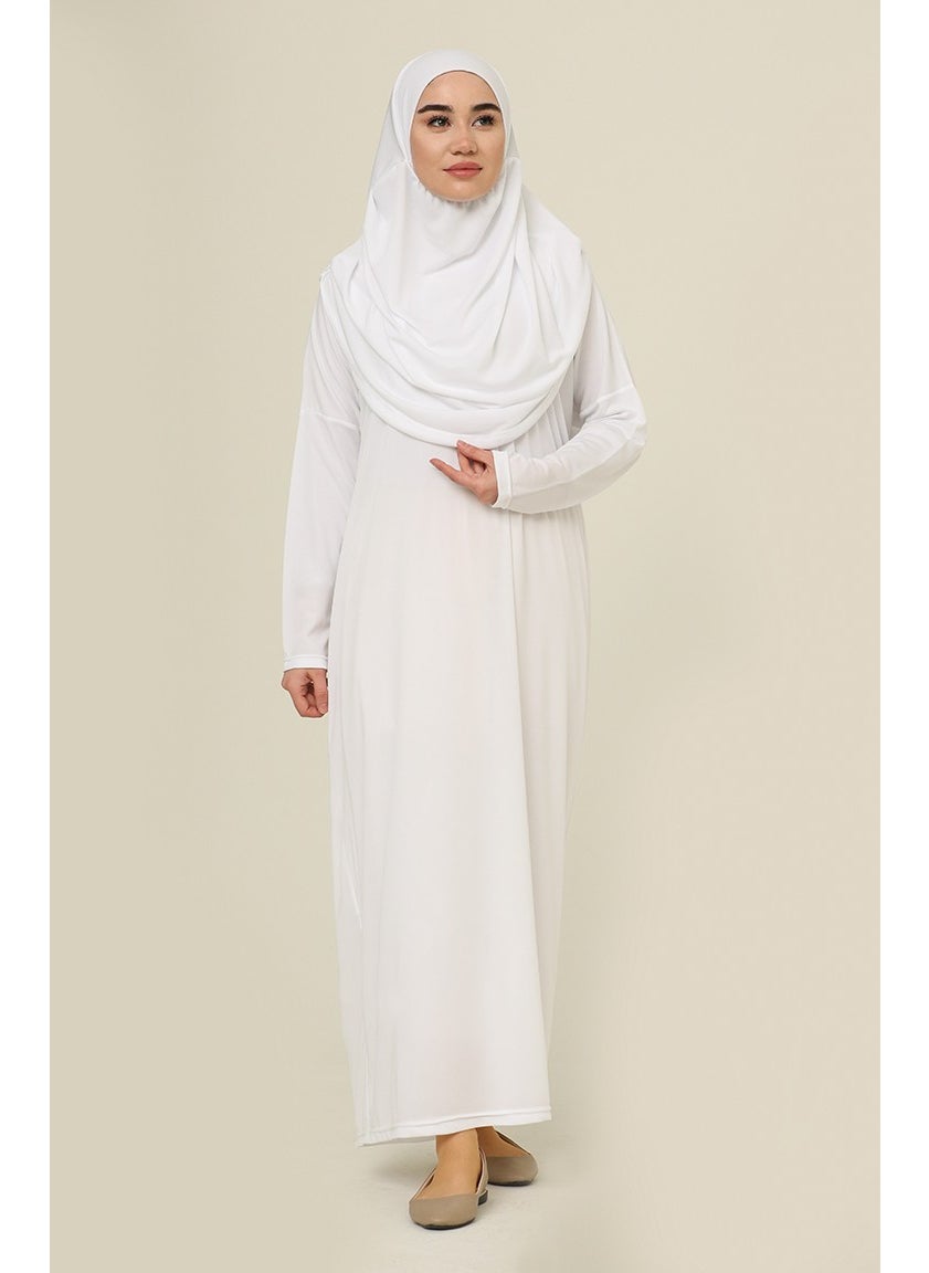 Sefa Merve - Large Size Practical Prayer Dress with Bag 1975-02 White - Image 1
