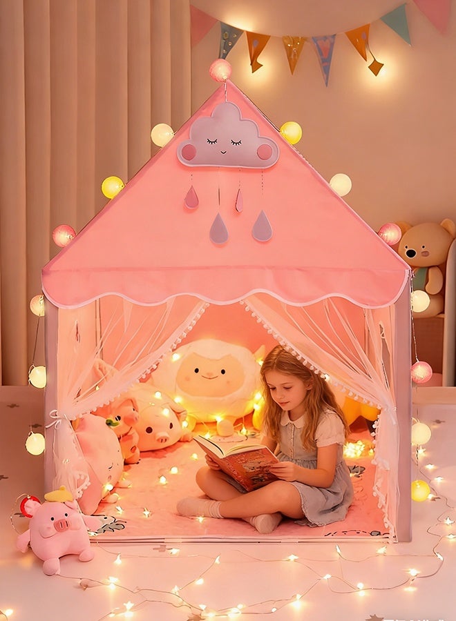 Forthcan Kids Play Tent Playhouse, Foldable & Washable Indoor/Outdoor Tent with Curtains, Window & LED Ball String Lights, Reading Nook Activity Center, Gifts for Boys & Girls Age 3+ - Image 1