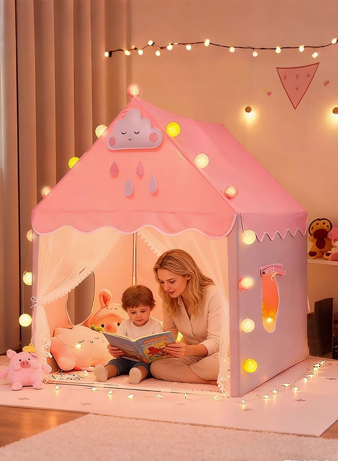 Forthcan Kids Play Tent Playhouse, Foldable & Washable Indoor/Outdoor Tent with Curtains, Window & LED Ball String Lights, Reading Nook Activity Center, Gifts for Boys & Girls Age 3+ - Image 2