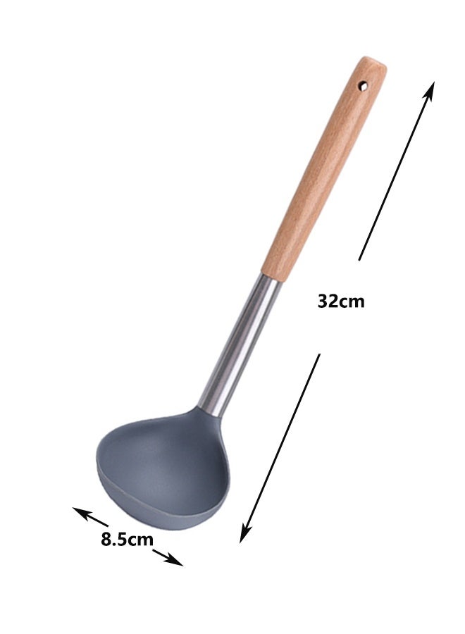 SAKAN Silicone Soup Ladle,Stainless Steel Wooden Handle Silicone Soup Spoon, Wear-Resistant Non-Stick Kitchen Deep Soup Ladle, Cooking with sauces, Stews and Meats(Gray,32cm) - Image 5