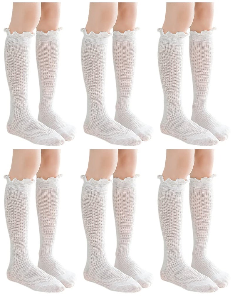 Toptim Kids Girl Mid-calf Knee High Socks Casual Dress Socks Long Tube (9-12 Years, 6 White) - Image 1