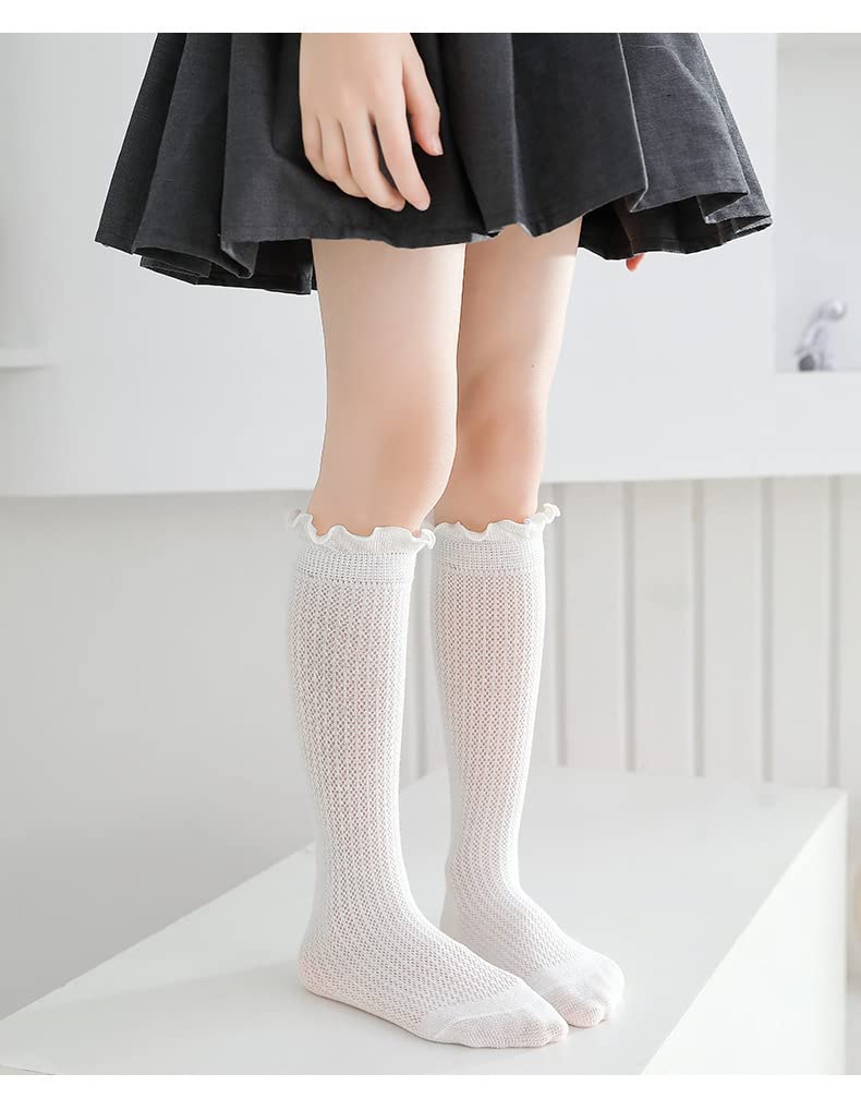 Toptim Kids Girl Mid-calf Knee High Socks Casual Dress Socks Long Tube (9-12 Years, 6 White) - Image 2