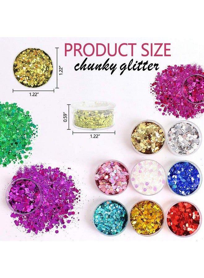 Estanoite Holographic Chunky Glitter Sequins 12 Colors Mixed Laser Cosmetic Glitter For Face Body Eye Hair Nail Art Lip Gloss Festival Glitter Makeup With Different Hexagons Size (Metallic Mix) - Image 4