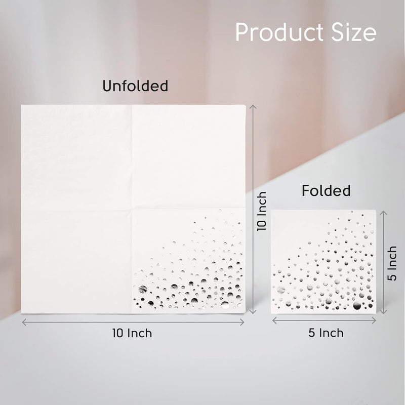 The Essential Concierge Stylish Silver & White Cocktail Napkins - 100 Disposable 5x5 Inch Wedding Napkins - Image 4