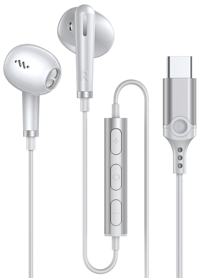 Concretization Type C Headphones / USB C Headphones for Samsung Galaxy S25 S24 S23 Ultra S22 S21 FE S20 A54 A53 Or iphone17/16/15 , USB C Earphones with Mic Volume Control Wired Earbuds 545 White - Image 1