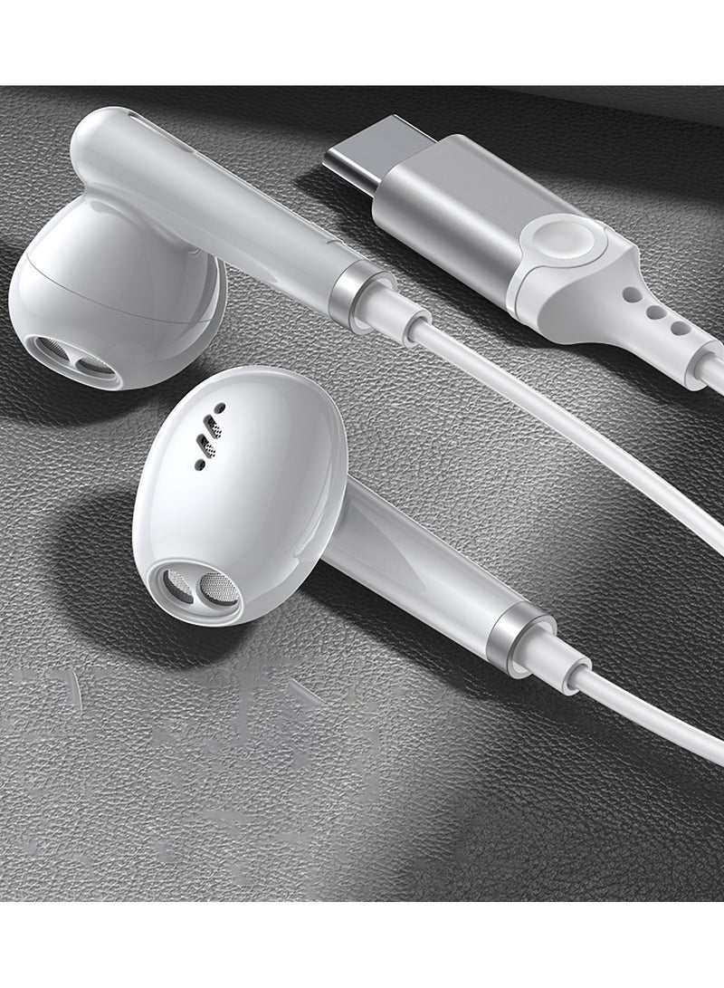Concretization Type C Headphones / USB C Headphones for Samsung Galaxy S25 S24 S23 Ultra S22 S21 FE S20 A54 A53 Or iphone17/16/15 , USB C Earphones with Mic Volume Control Wired Earbuds 545 White - Image 2