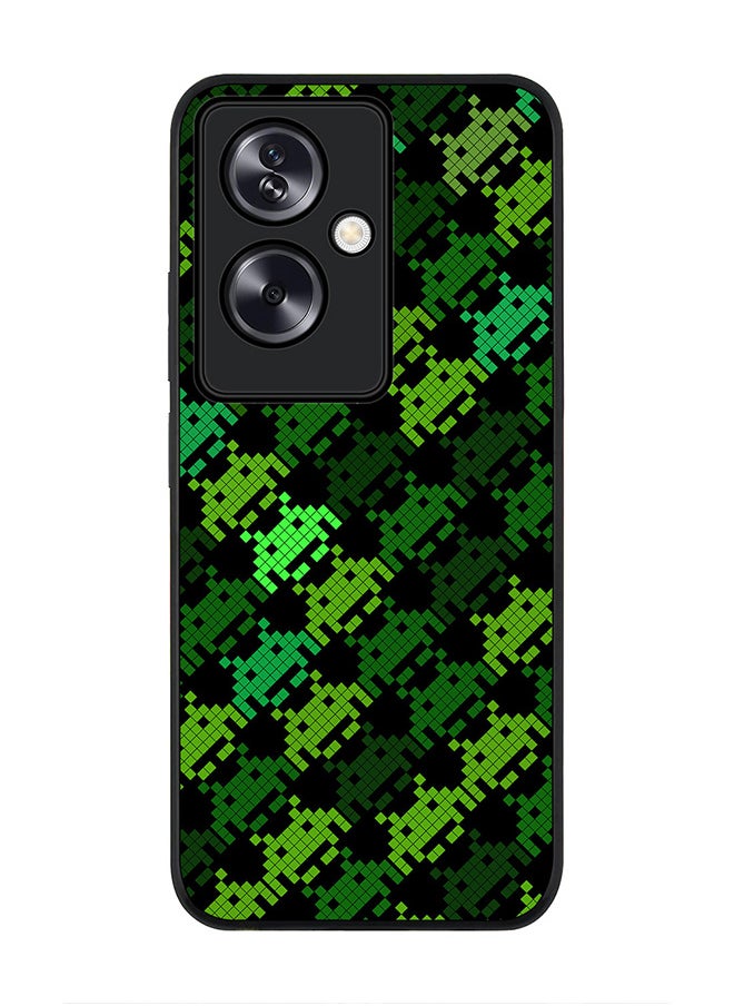Rugged Black Edge Case for Oppo A79 5G, Slim fit Soft Case Flexible Rubber Edges Anti Drop TPU Gel Thin Cover - Invader Matrix