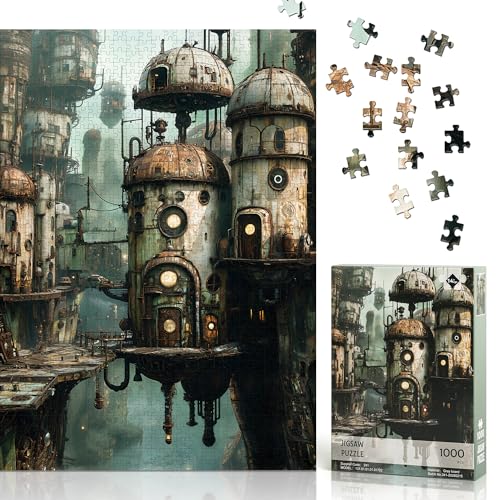LAMPLIG Puzzles for Adults 1000 Pieces Fantasy Anime Puzzle 1000 Piece in Steampunk City Puzzles Hard Challenging Jigsaw Puzzles with Letter on Back Gifts for Adults Game Nights with 11 Poster - Image 5