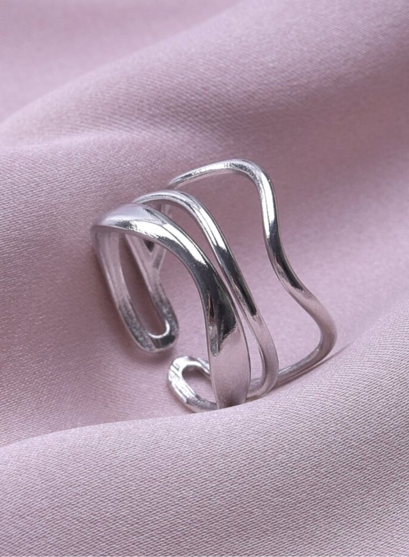 بلو لاين خاتم نسائي أنيق من الاستانلس ستيل باللون الفضي بمقاس موحد - Image 1