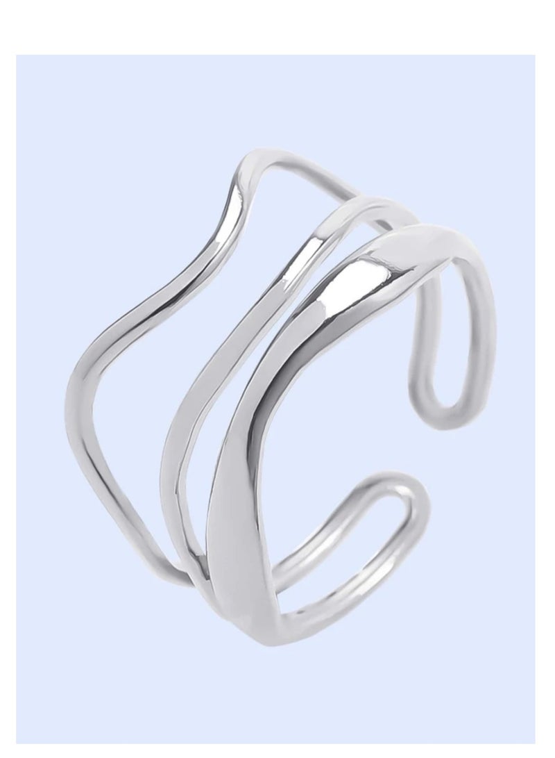 بلو لاين خاتم نسائي أنيق من الاستانلس ستيل باللون الفضي بمقاس موحد - Image 2