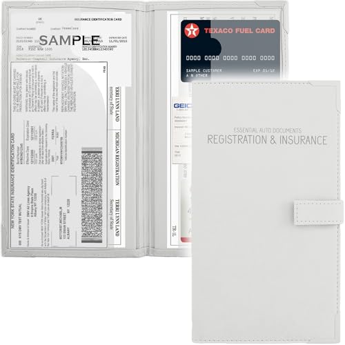 PlusXpres Auto Insurance and Registration Card Holder Vehicle Glove Box Document Organizer Car Essential Paperwork Holder for DMV AAA Contact Information Cards Premium PU Leather Wallet Case White - Image 1