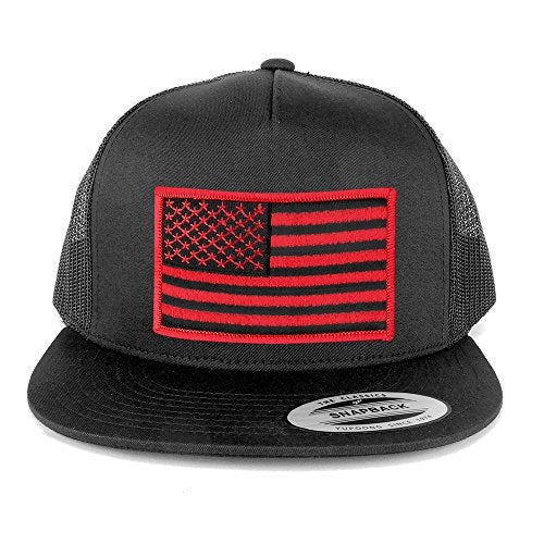 Armycrew 5 Panel American Flag Patched Snapback Mesh Charcoal Cap - Black Red Patch - Image 1
