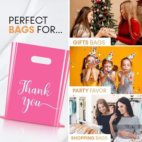 Cupplation Pink Thank You Merchandise Bags Large 9x12 inches,100 Pack, Retail Plastic Shopping Merchandise Gift Bags Tear Resistant Strong Durable Anti Stretch, 100% Recyclable (100) - Image 5