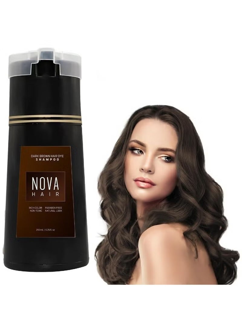 NOVA Hair Dye Shampoo Natural Instant Color for Gray Coverage,Safe, Unisex Formula, For Hair Care 3 in 1, Herbal Ingredients, Keeping Hair Healthy and Shiny (Dark Brown) - Image 1