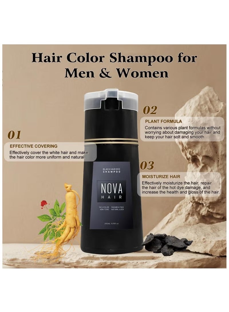 NOVA Hair Dye Shampoo Natural Instant Color for Gray Coverage,Safe, Unisex Formula, For Hair Care 3 in 1, Herbal Ingredients, Keeping Hair Healthy and Shiny (Dark Brown) - Image 2
