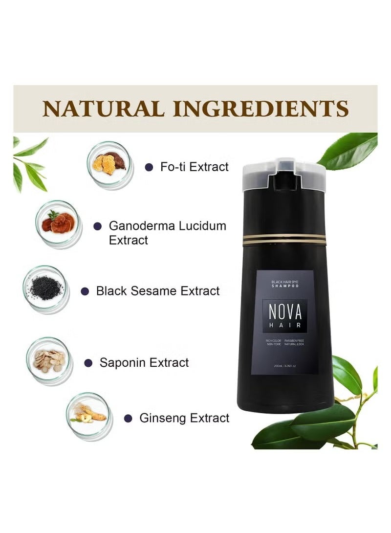 NOVA Hair Dye Shampoo Natural Instant Color for Gray Coverage,Safe, Unisex Formula, For Hair Care 3 in 1, Herbal Ingredients, Keeping Hair Healthy and Shiny (Dark Brown) - Image 3