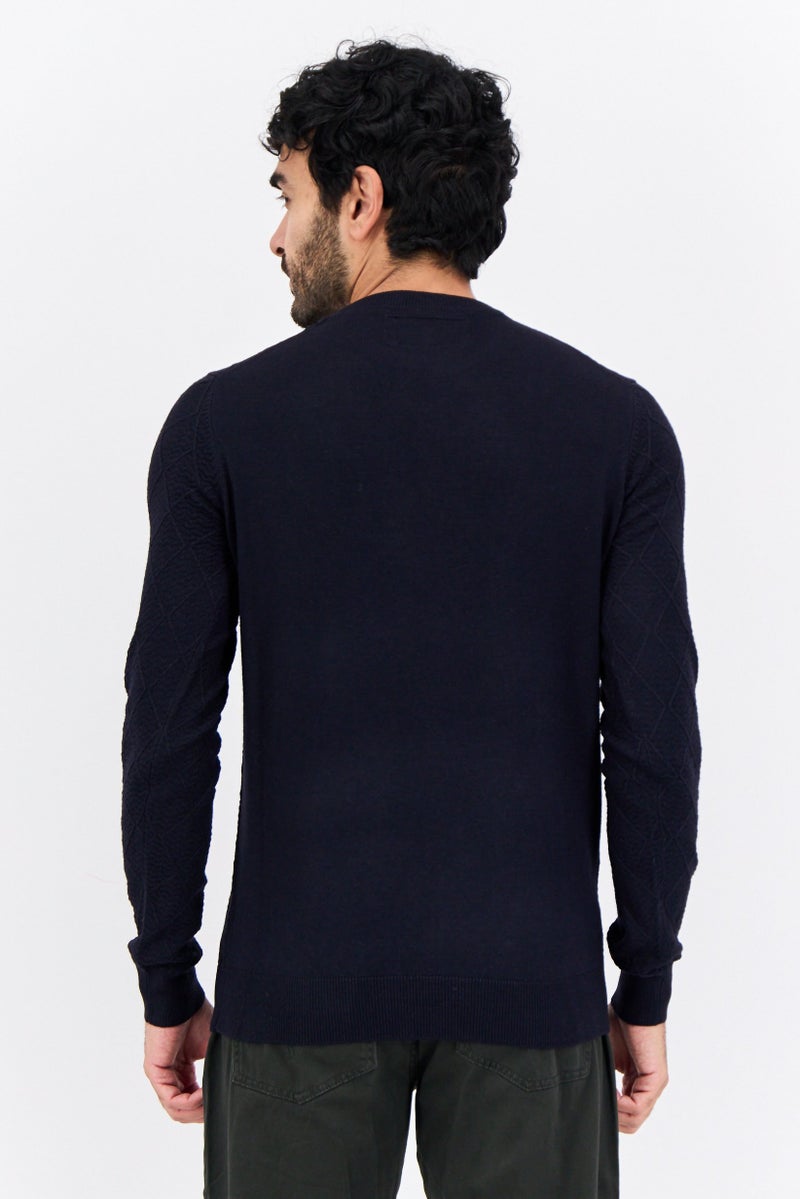 Sorbino Men Crew Neck Textured Sweater, Navy - Image 3