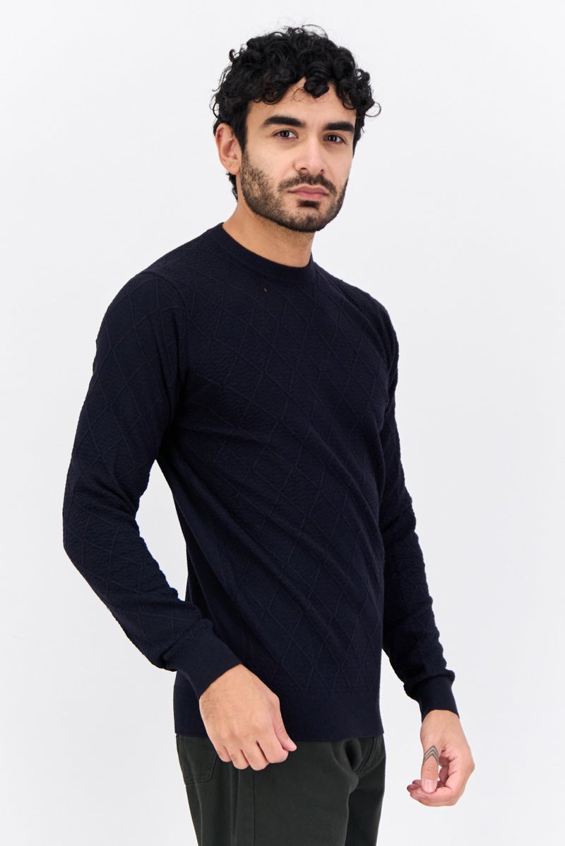 Sorbino Men Crew Neck Textured Sweater, Navy - Image 2