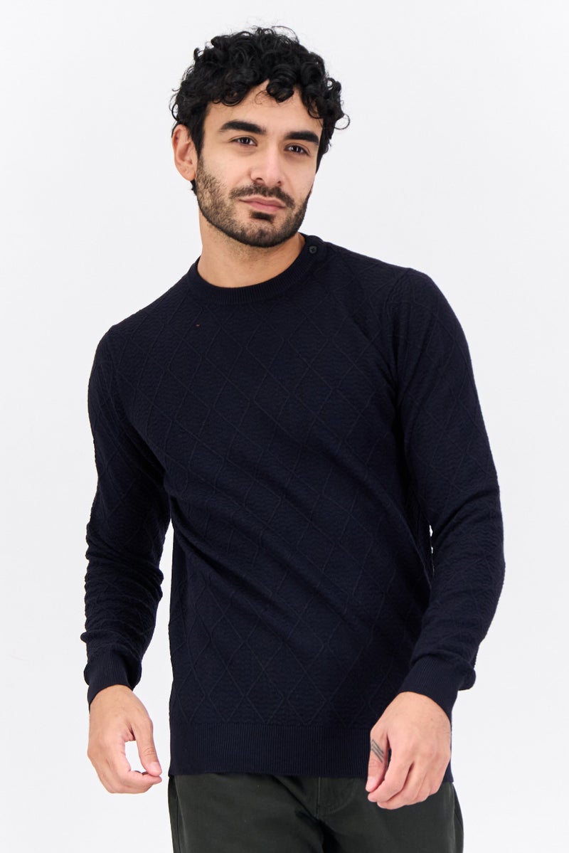 Sorbino Men Crew Neck Textured Sweater, Navy - Image 1