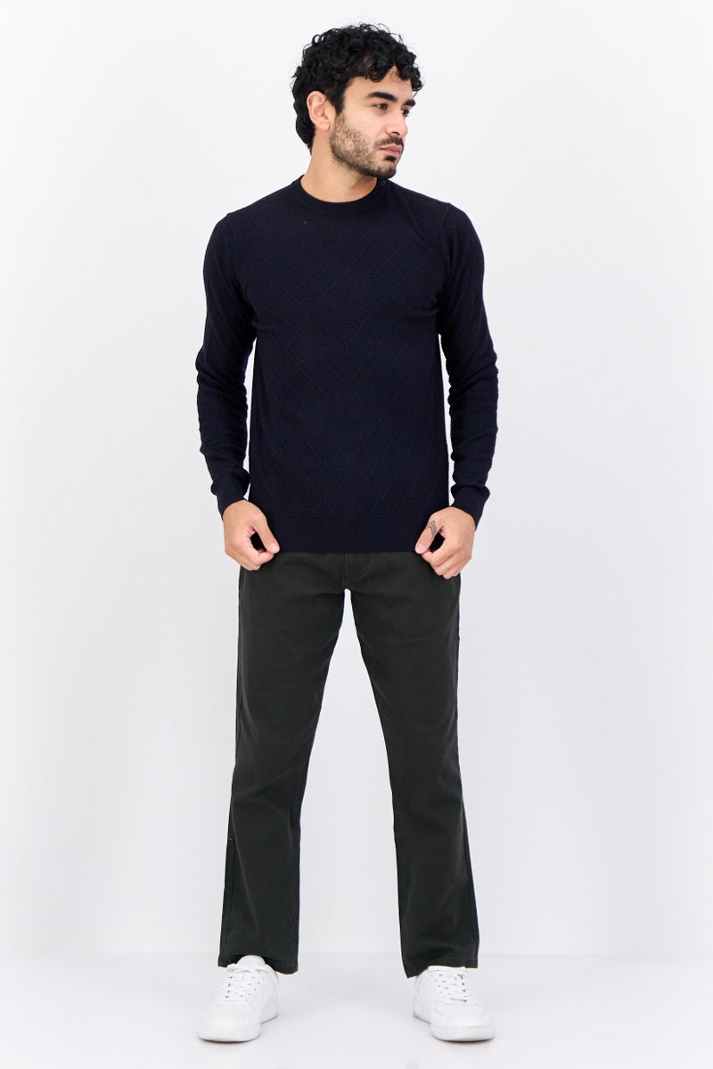 Sorbino Men Crew Neck Textured Sweater, Navy - Image 4