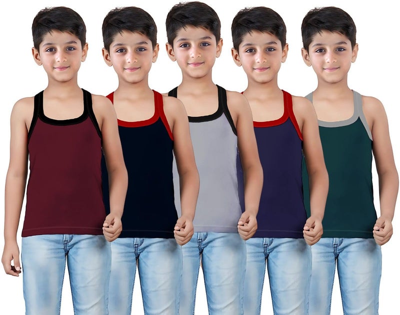 HAP Kids Boys Gym Vest Pack of 5 | 100% Cotton Soft & Breathable Innerwear | Comfortable Lightweight Tank Top for Active Boys - Image 1