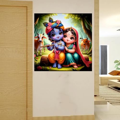 Decals Creation Blue Baal Krishna Bashuri And Radha God Wall Poster For Living Room, Kids Room, Office (Size - 41CM X 41CM) - Image 3