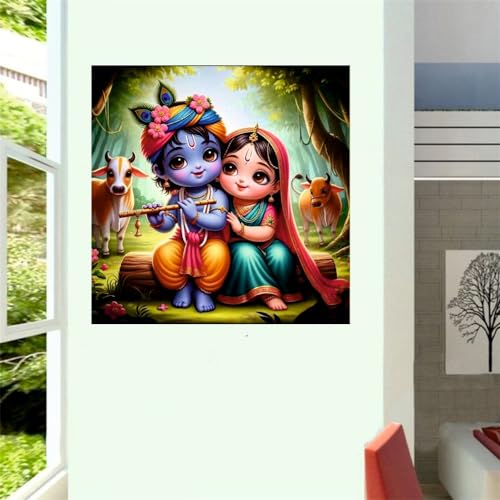 Decals Creation Blue Baal Krishna Bashuri And Radha God Wall Poster For Living Room, Kids Room, Office (Size - 41CM X 41CM) - Image 2