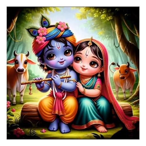 Decals Creation Blue Baal Krishna Bashuri And Radha God Wall Poster For Living Room, Kids Room, Office (Size - 41CM X 41CM) - Image 1