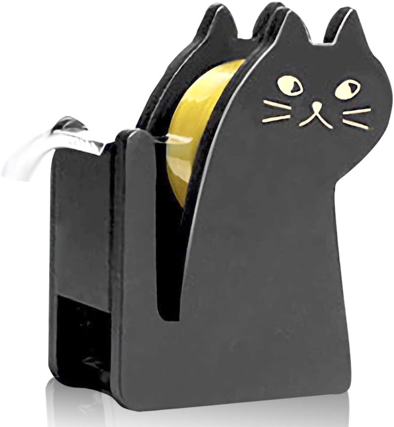 ARTSTORE Cute Cat Tape Dispenser,Vintage Wooden Kitty Tape Cutter with 1 Roll Tape for Home Office Desktop Accessory (Black) - Image 1