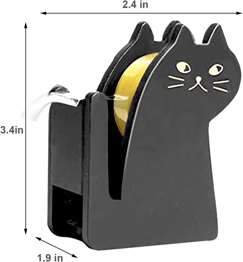 ARTSTORE Cute Cat Tape Dispenser,Vintage Wooden Kitty Tape Cutter with 1 Roll Tape for Home Office Desktop Accessory (Black) - Image 2