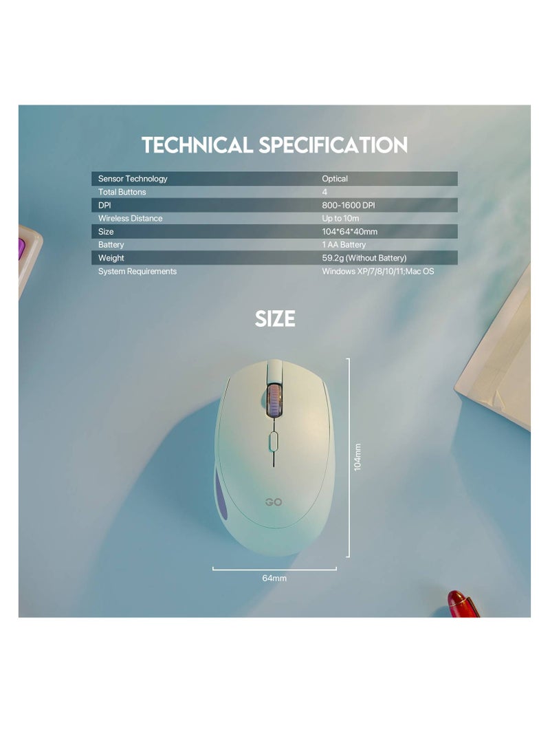FANTECH - Fantech GO W193 Wireless Mouse with Optical Sensor, Bluetooth 5.0 and 2.4GHz Wireless Technology, Adjustable 800-1600 DPI, 4 Buttons, Silent Click Mice for WindowsXP/7/8/10/11/Mac OS - Image 1