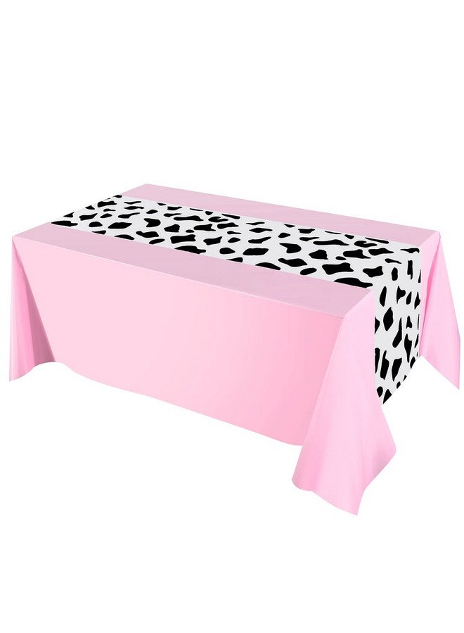 Remagr 54 x 108 Inch Cowboy Tablecloth Cow Table Runner Table Cover Rectangular Table Cloth Birthday Party Decorations and Supplies for Boy Baby Shower Birthday Home Kitchen (Pink Elegant Pattern, 3 Pcs) - Image 2
