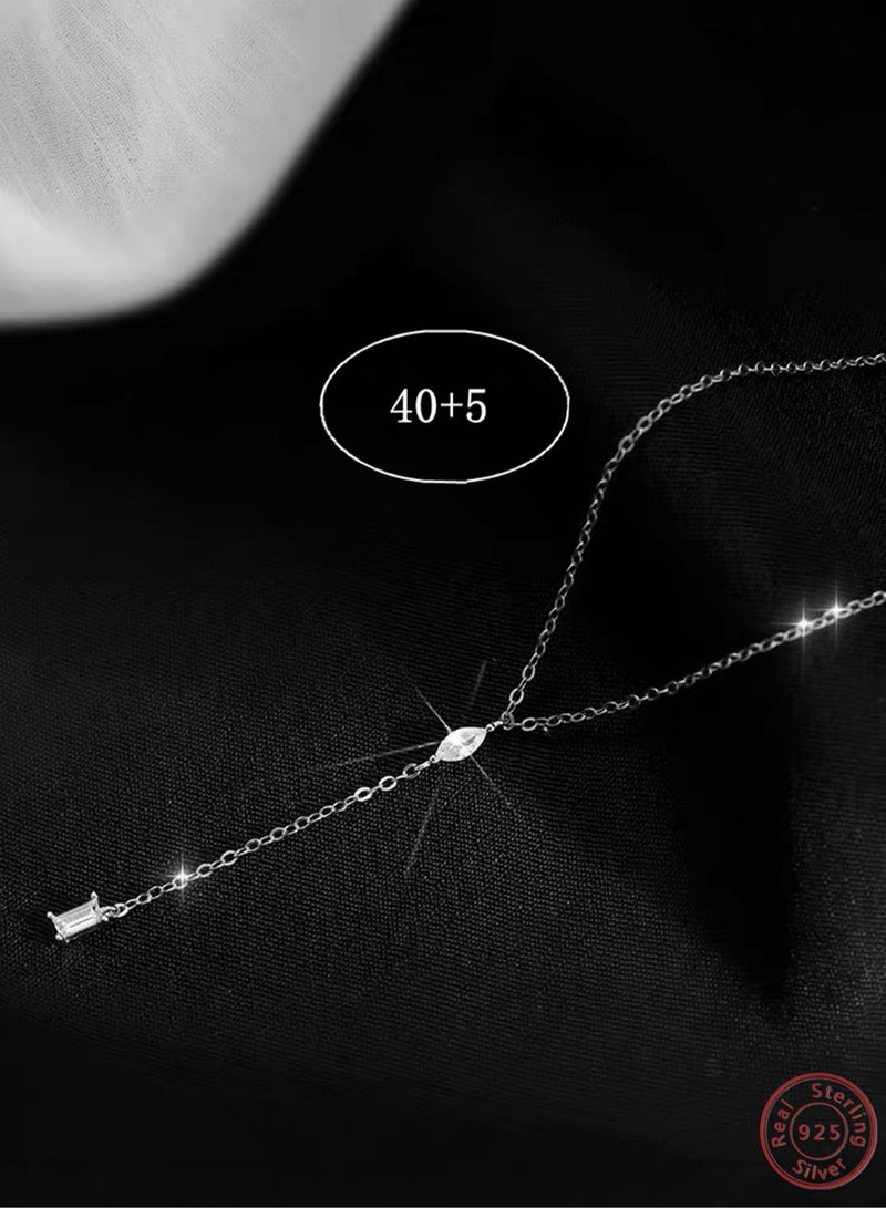A full-body 925 silver tassel drop diamond pendant necklace gift box, fashionable and generous, holiday date, gift, temperament, versatile girl - Image 3