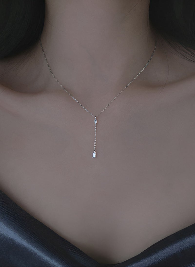 A full-body 925 silver tassel drop diamond pendant necklace gift box, fashionable and generous, holiday date, gift, temperament, versatile girl - Image 1