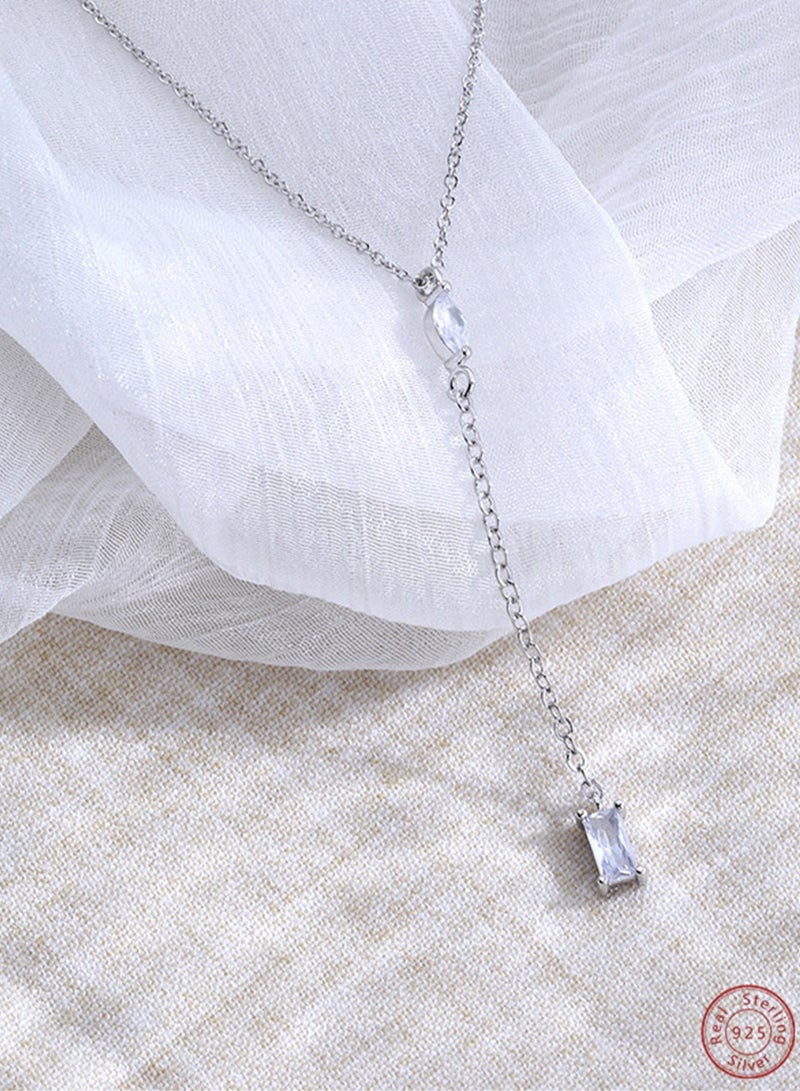 A full-body 925 silver tassel drop diamond pendant necklace gift box, fashionable and generous, holiday date, gift, temperament, versatile girl - Image 2