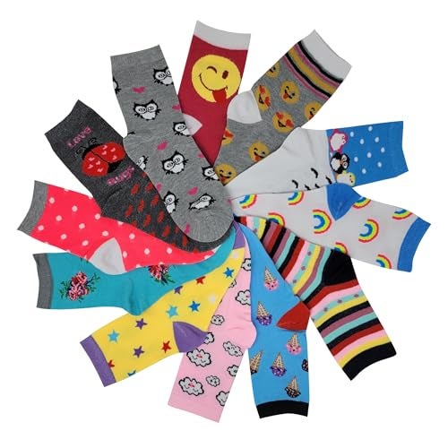 Ayla 12 Pairs Pack Kids Girls Colorful Creative Fun Novelty Design Crew Socks (6-8, Assorted Fancy) - Image 2
