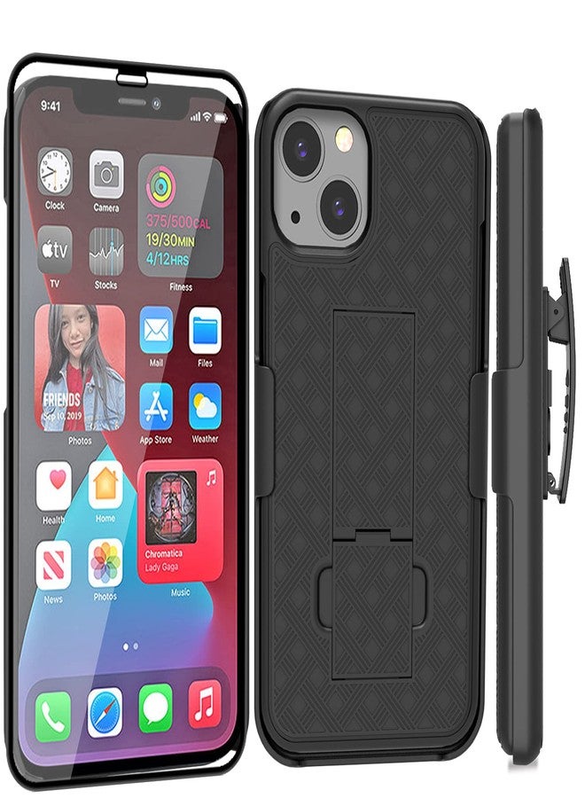 Ailiber Compatible with iPhone 13 Case, iPhone 13 Case Holster with Screen Protector, Swivel Belt Clip, Kickstand Holder, Slim Shockproof Shell Slide Pouch Phone Cover for iPhone 13 6.1 inch -Black - Image 1